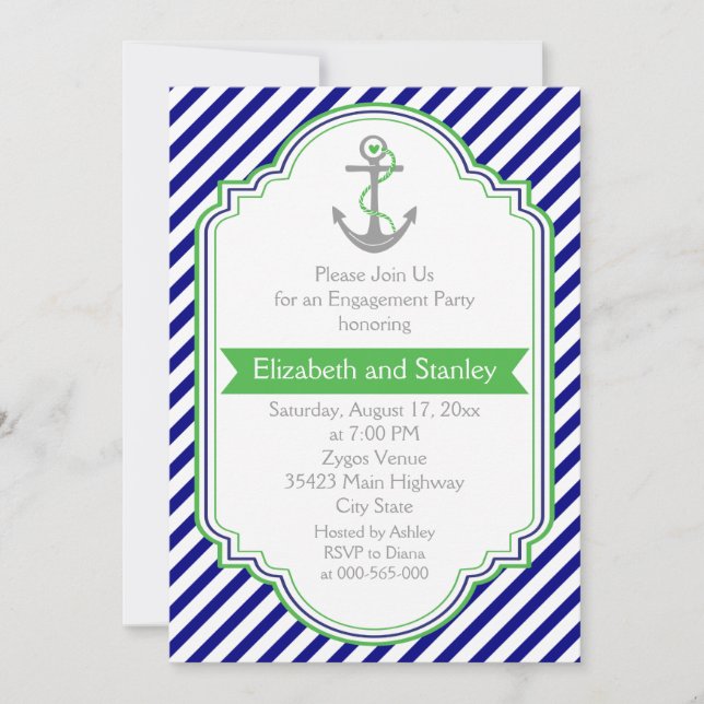 Invitation Partie d'engagement des mariages nautiques bleu ma (Devant)