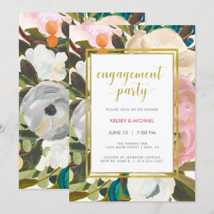 Invitation Partie d'engagement en aquarelle florale délicate