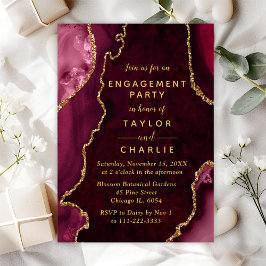 Invitation Partie d'engagement en marbre rouge et or