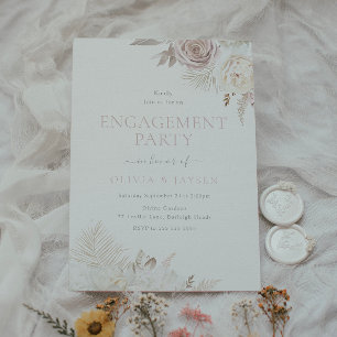 Invitation Partie d'engagement floral blanc et ivoire