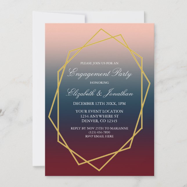 Invitation Partie d'engagement géométrique Blush de la marine (Devant)