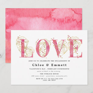 Invitation Partie d'engagement géométrique Coeur d'or rose