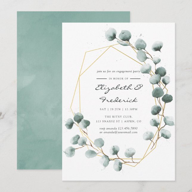 Invitation Partie d'engagement géométrique de l'Eucalyptus aq (Devant / Derrière)