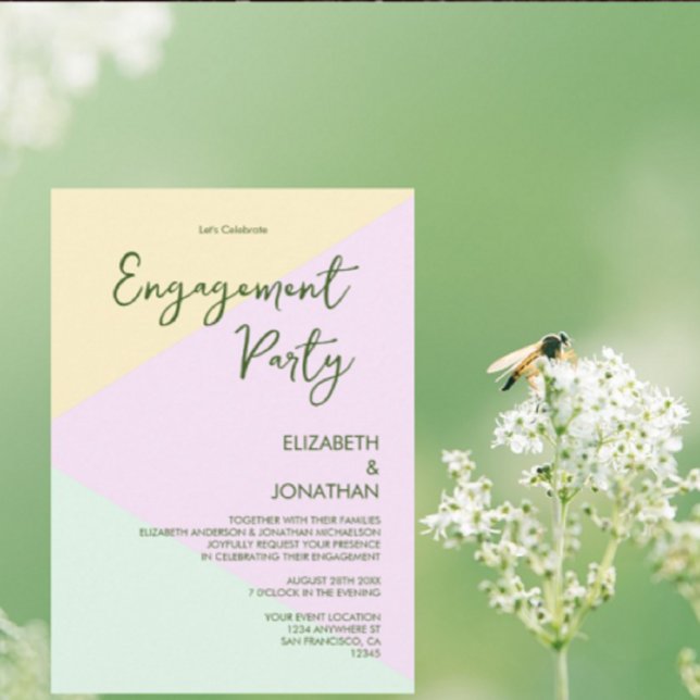 Invitation Partie d'engagement géométrique Pastel Muet (Créateur téléchargé)