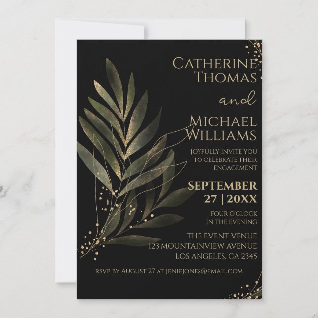 Invitation Partie d'engagement Mariage de la feuille d'or noi (Devant)