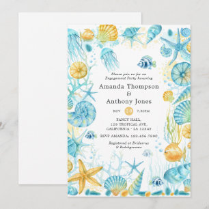 Invitation Partie d'engagement Mariage de la vie marine bleue