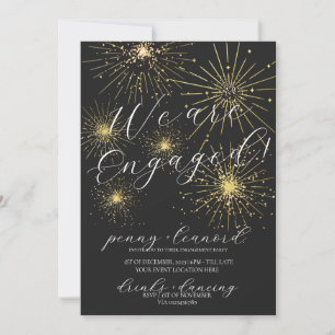 Invitation Partie d'engagement minimaliste Black Gold Firewor
