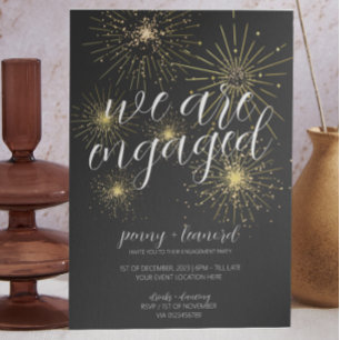 Invitation Partie d'engagement minimaliste Gold Fireworks