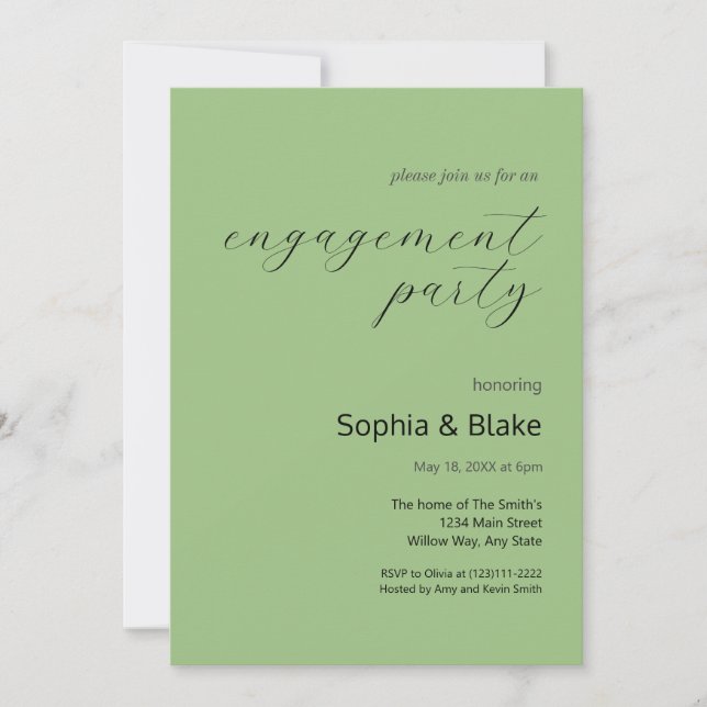 Invitation Partie d'engagement minimaliste moderne Sage Green (Devant)