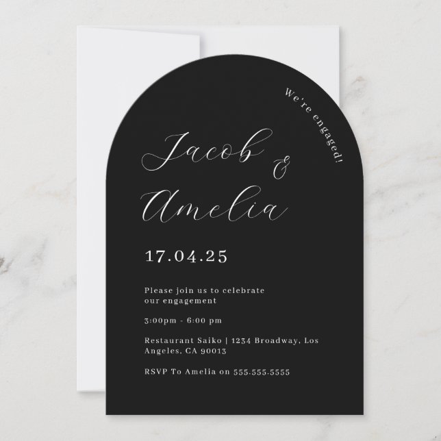 Invitation Partie d'engagement moderne Arc Noir et Blanc (Devant)