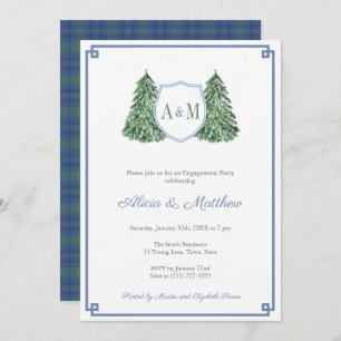 Invitation Partie d'engagement Monogramme Plaid Cabine classi