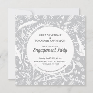 Invitation Partie d'engagement Motif en argent botanique