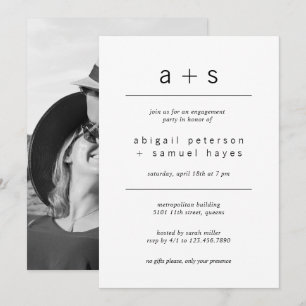 Invitation Partie d'engagement photo monogramme minimaliste
