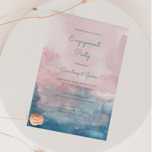Invitation Partie d'engagement Pink and Blue Watercolor