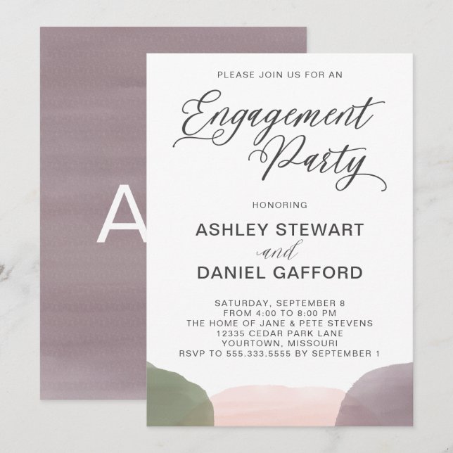 Invitation Partie d'engagement pour l'aquarelle du jardin mod (Devant / Derrière)