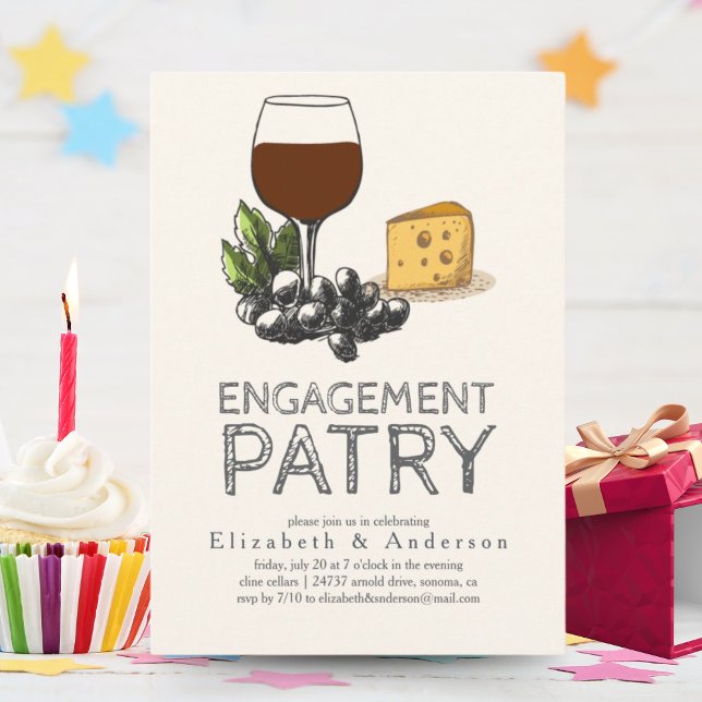 Invitation Partie d'engagement pour le vin et le fromage vint (Créateur téléchargé)
