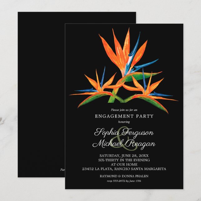 Invitation Partie d'engagement pour l'oiseau tropical du Para (Devant / Derrière)