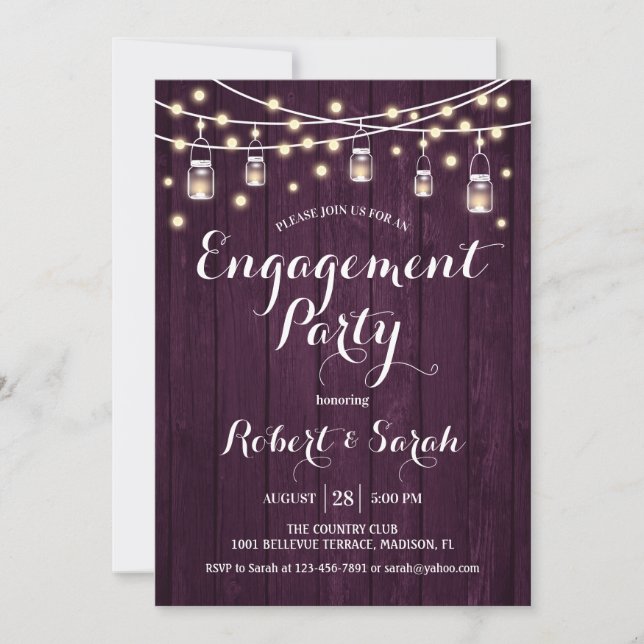 Invitation Partie d'engagement - Purple Rustic Wood (Devant)