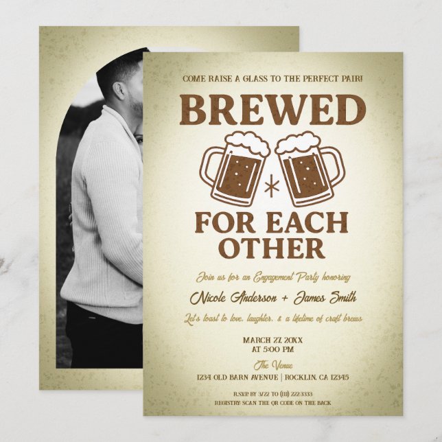 Invitation Partie d'engagement rétro à la bière d'artisanat b (Devant / Derrière)