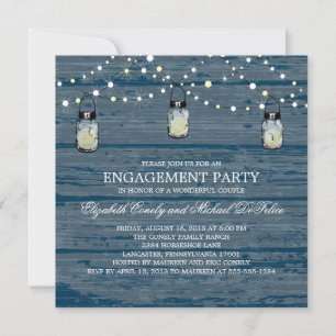 Invitation Partie d'engagement Rustic Wood Mason Jar et lumiè