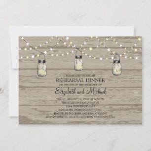 Invitation Partie d'engagement Rustic Wood Mason Jar et lumiè