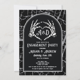 Invitation Partie d'engagement Skeleton Coeur mains gothiques