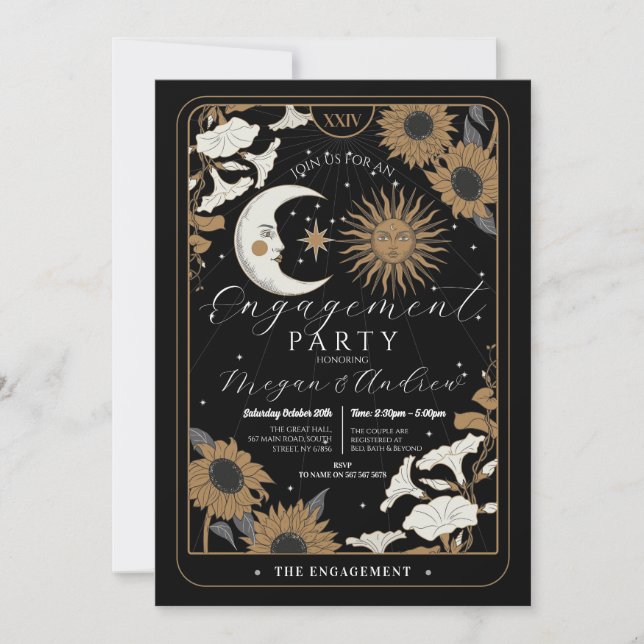 Invitation Partie d'engagement Sun Moon Aligner Couples Tarot (Devant)