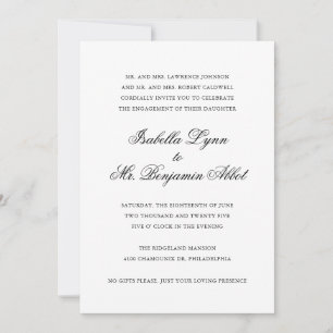 Invitation Partie d'engagement traditionnelle noire et blanch