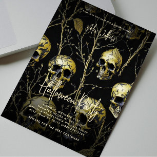 Invitation Partie d'Halloween Adulte Noir Crâne d'or moderne