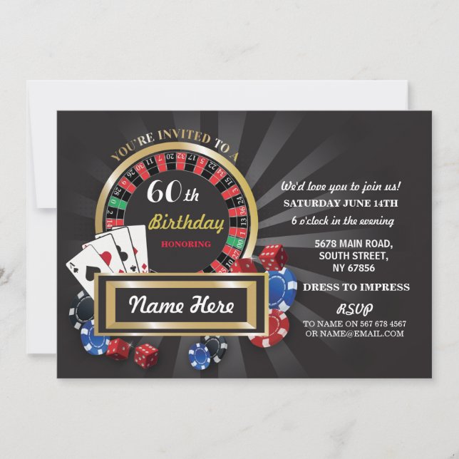 Invitation Partie d'invitation de Las Vegas d'anniversaire de (Devant)