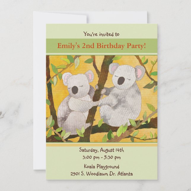 Invitation Partie douce d'anniversaire de enfant de koala (Devant)