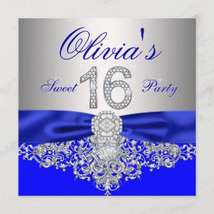 Invitation Partie du bonbon 16 à diamant de bleu royal et