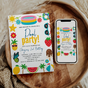 Invitation Partie du pool   Fête d'anniversaire à thème d'été