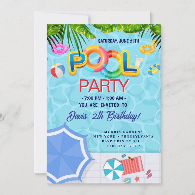 Invitation Partie du pool | Nage Anniversaire (Devant)