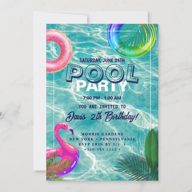 Invitation Partie du pool | Nage Anniversaire (Devant)