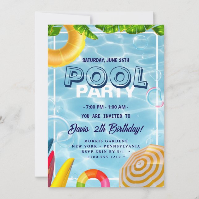 Invitation Partie du pool | Nage Anniversaire (Devant)