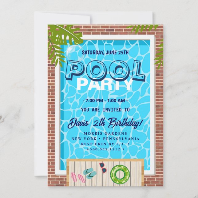 Invitation Partie du pool | Nage Anniversaire (Devant)