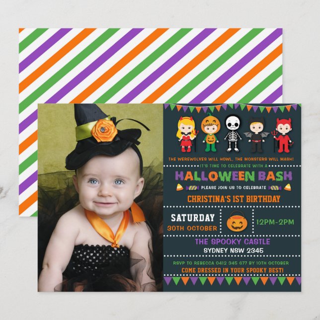 Invitation Partie éffrayante d'anniversaire de enfant de (Devant / Derrière)