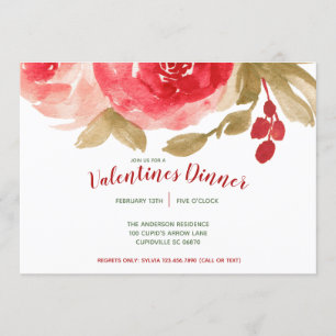 Invitation Partie élégante de Saint-Valentin de rose rouge