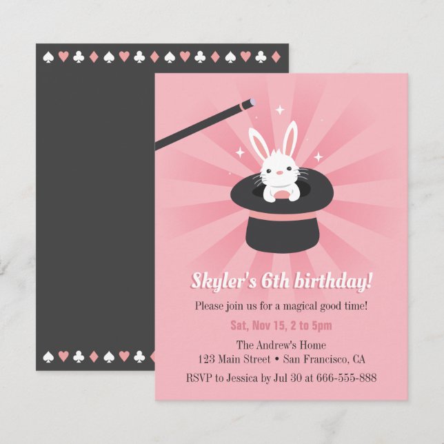 Invitation Partie magique d'anniversaire de enfant de (Devant / Derrière)
