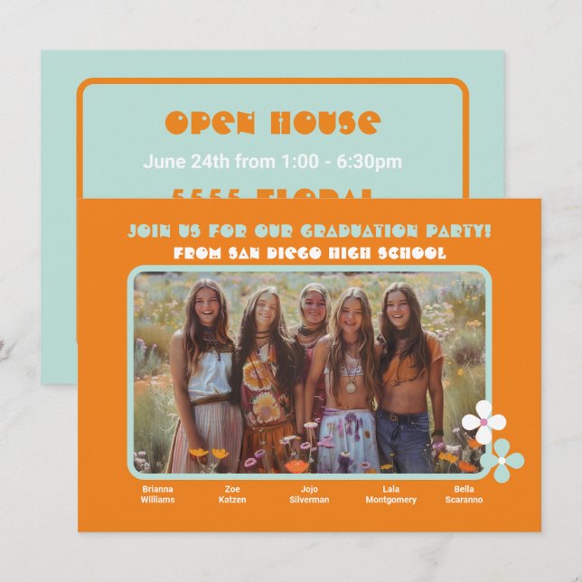 Invitation Partie mixte Hippie Photo Graduation Party 5 perso (Devant / Derrière)