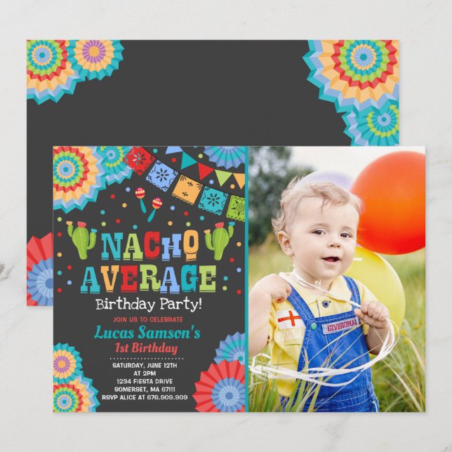 Invitation Partie moyenne de ęr d'anniversaire de fiesta (Devant / Derrière)