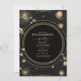 Invitation Partie Mystique de l'engagement céleste en or noir
