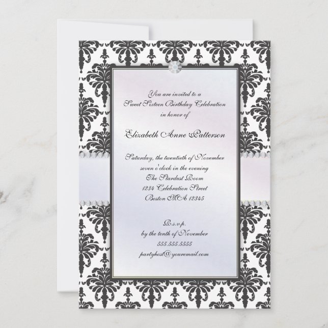 Invitation Partie noire et blanche intemporelle du bonbon 16 (Devant)