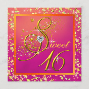 Invitation Partie orange et rose de sweet sixteen
