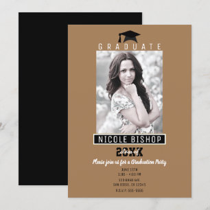 Invitation Partie photo Brown Gold Black Graduation