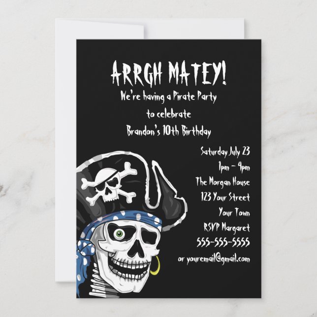 Invitation Partie pirate personnalisable (Devant)