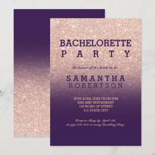 Invitation Partie pourpre de bachelorette d'or de parties