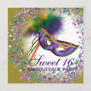 Invitation Partie pourpre de mascarade du bonbon 16 à masque