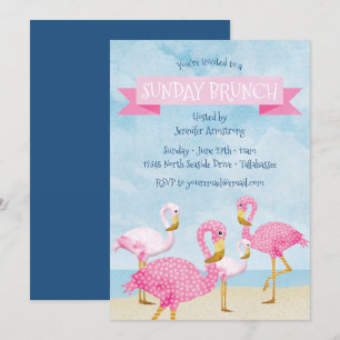 Invitation Partie rose de brunch dominical de Flamant rose